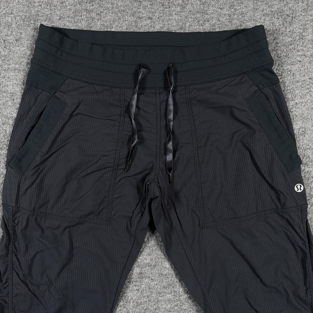 Lululemon Dance Studio Pants Womens 6 Black Charcoal Striped Mid Rise Ruched - Picture 3 of 9